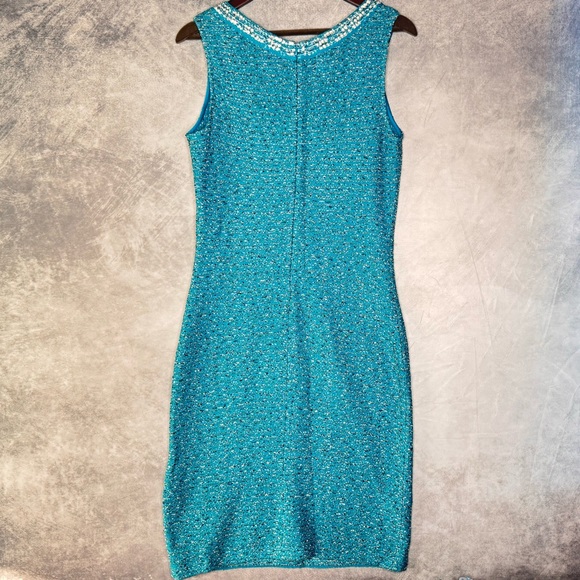 St. John Blue with Tag Luxe Shimmer Metallic Knit A-line Cocktail Dress - 10 - Picture 3 of 12